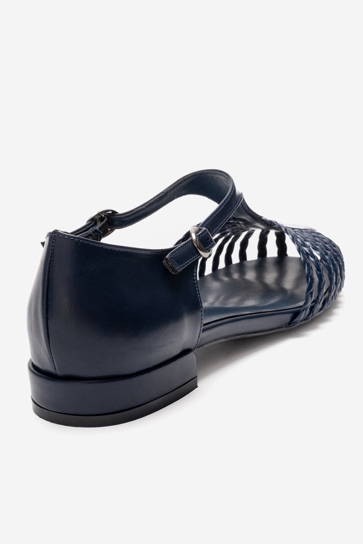 ONOS - Navy Woven Detail Sandal – back view showing leather, Vowalisse
