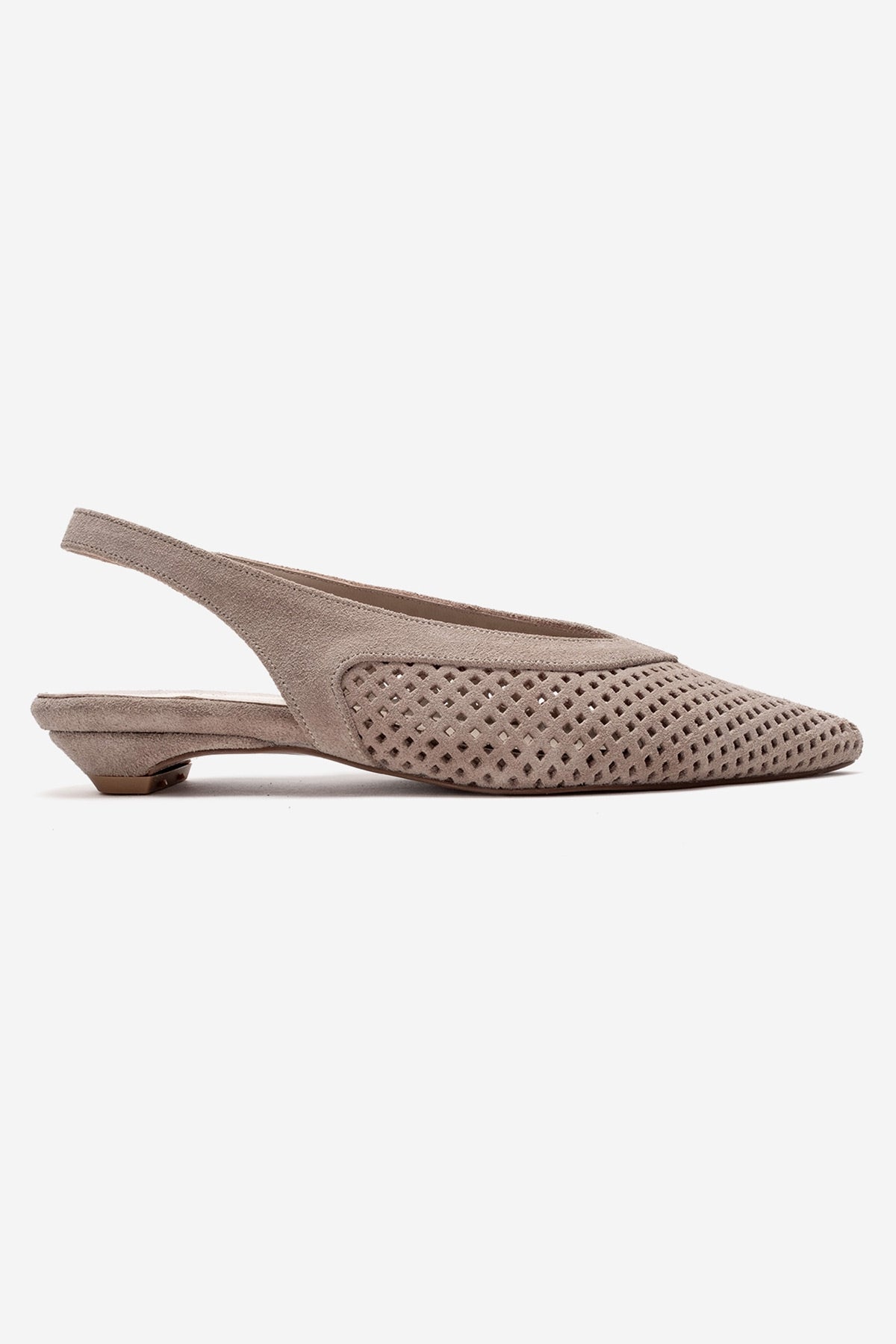 LIEVE - Beige Genuine Leather Low Block Heel Slingback – detail view showing leather, suede, Vowalisse