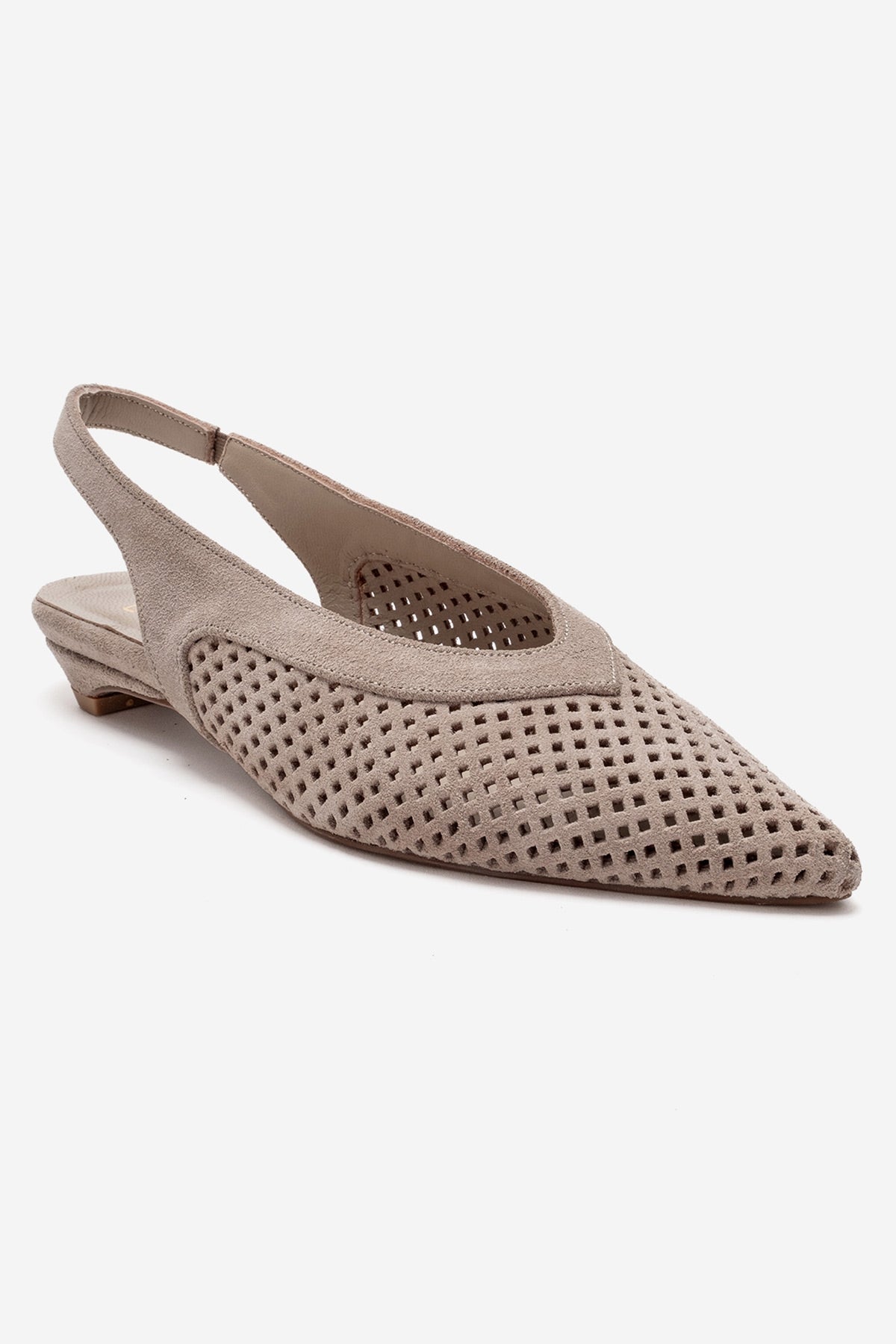 LIEVE - Beige Genuine Leather Low Block Heel Slingback – heel view showing leather, suede, Vowalisse