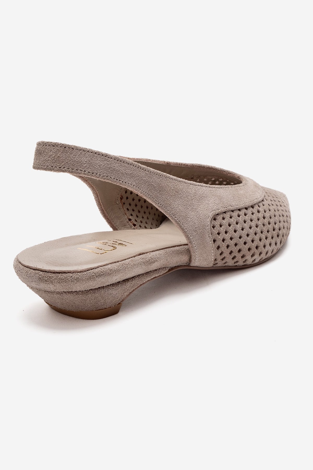 LIEVE - Beige Genuine Leather Low Block Heel Slingback – back view showing leather, suede, Vowalisse