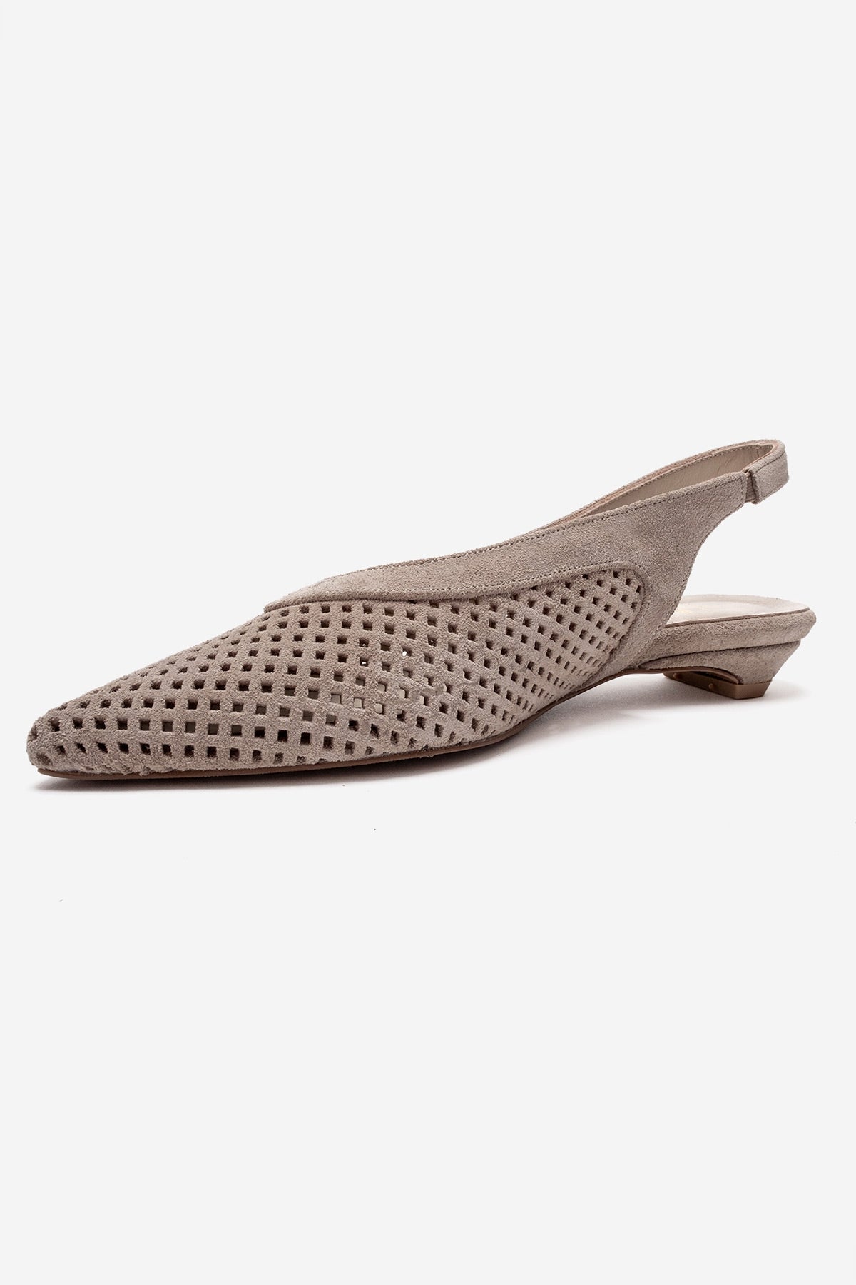 LIEVE - Beige Genuine Leather Low Block Heel Slingback – top view showing leather, suede, Vowalisse