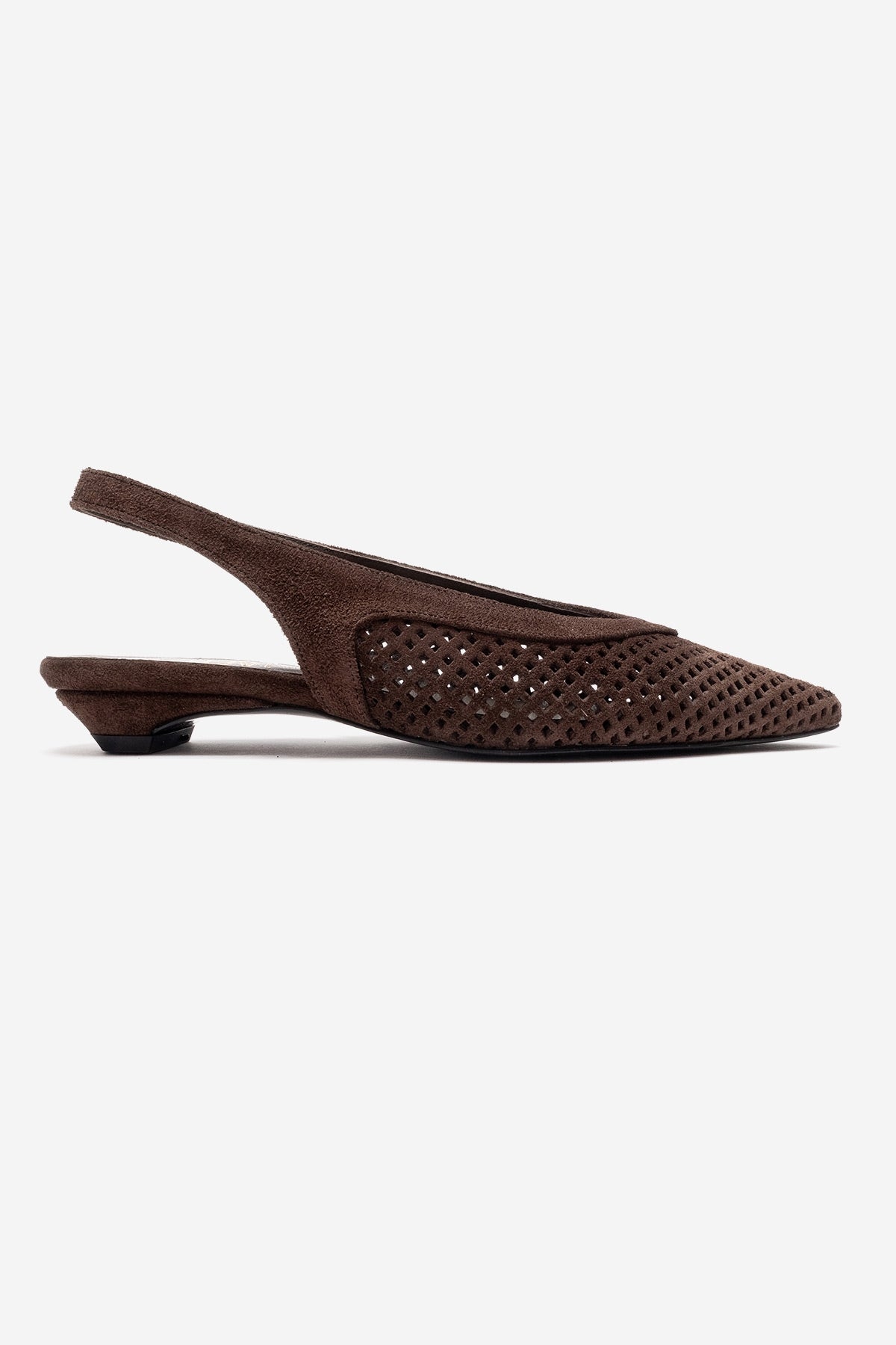 LIEVE - Brown Genuine Leather Low Block Heel Slingback – detail view showing leather, suede, Vowalisse