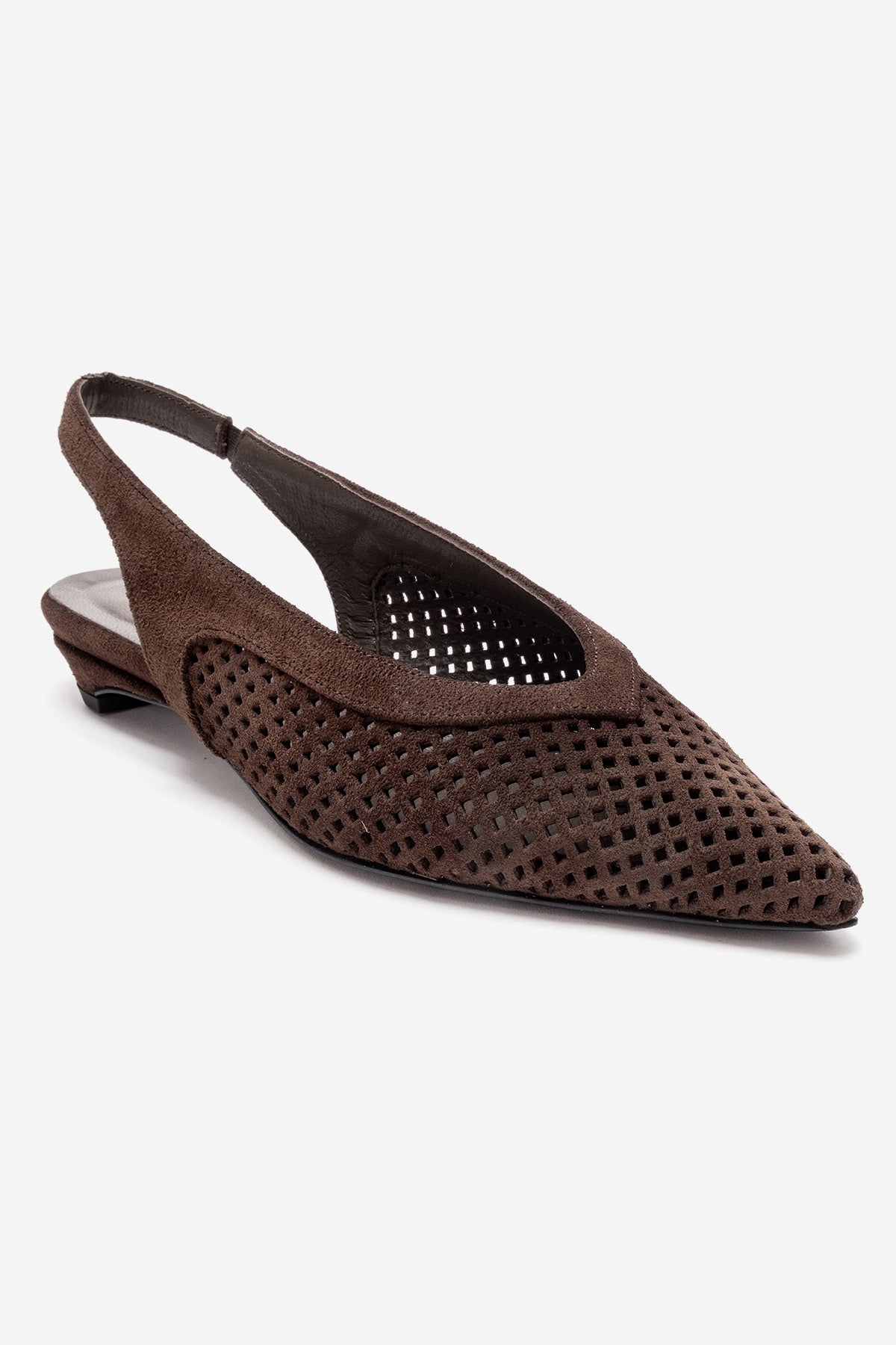 LIEVE - Brown Genuine Leather Low Block Heel Slingback – heel view showing leather, suede, Vowalisse