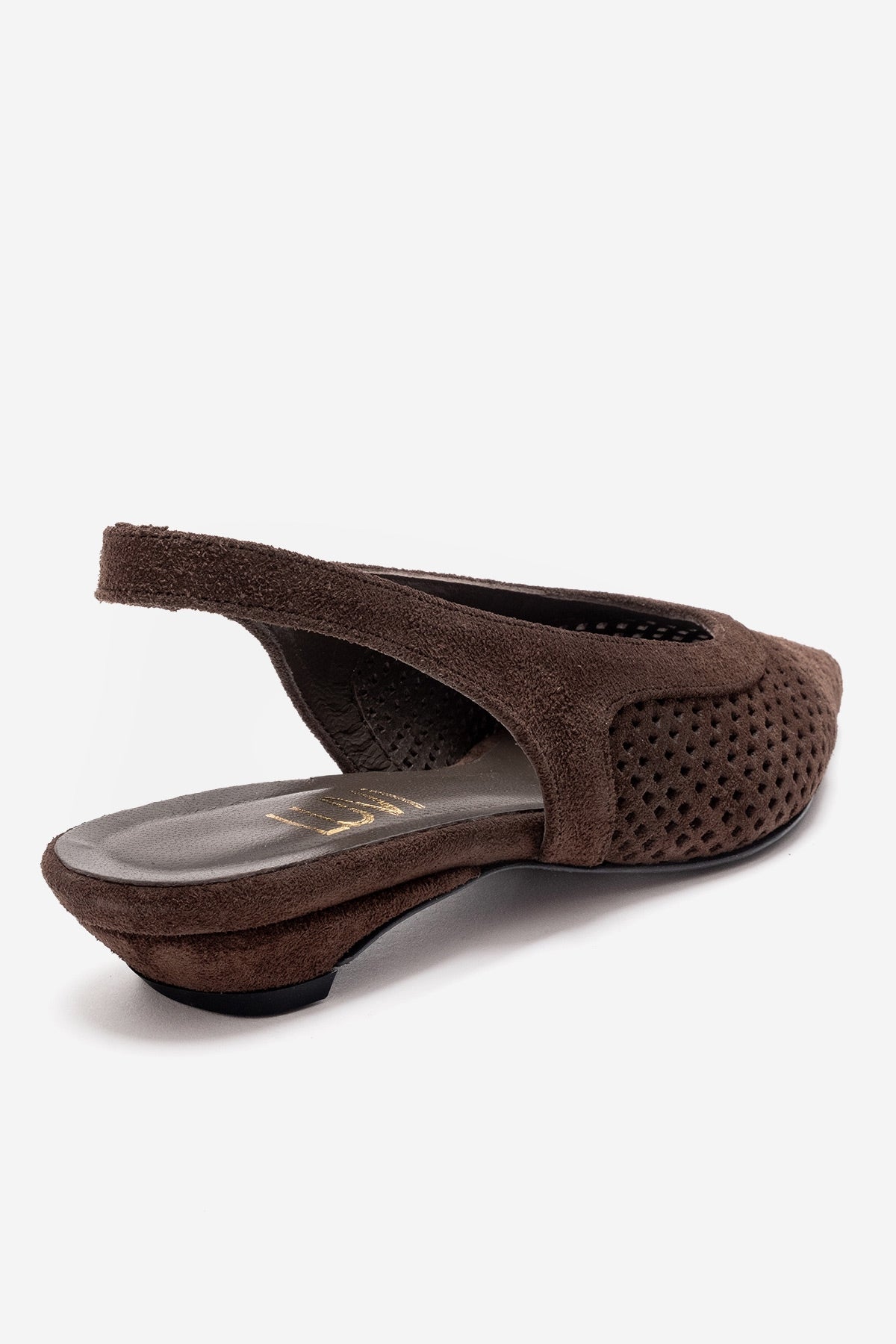 LIEVE - Brown Genuine Leather Low Block Heel Slingback – back view showing leather, suede, Vowalisse