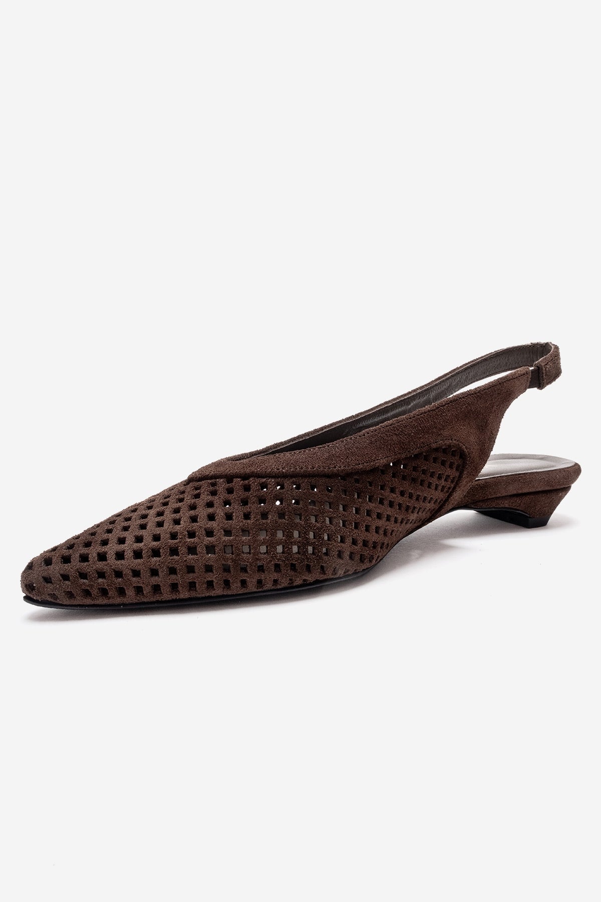 LIEVE - Brown Genuine Leather Low Block Heel Slingback – top view showing leather, suede, Vowalisse
