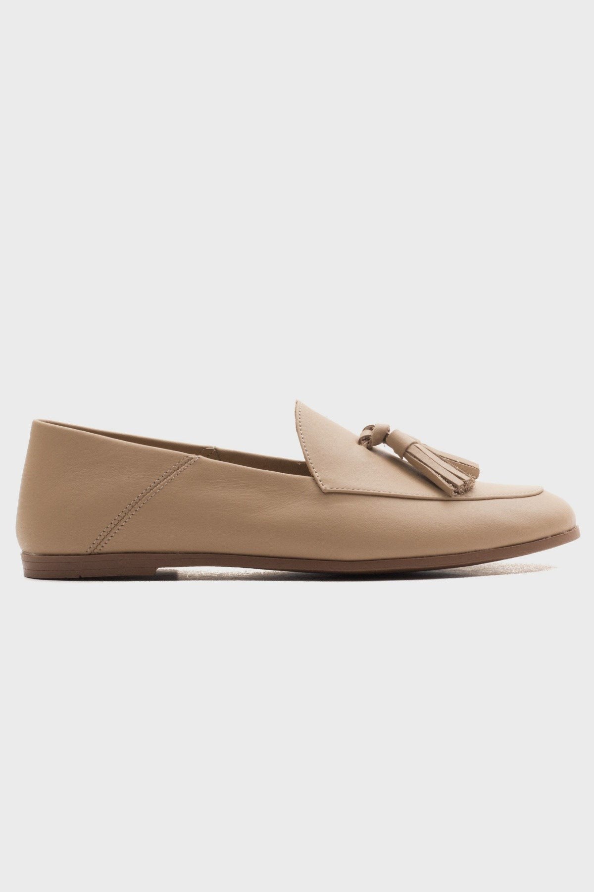 Mona - Cream Beige Soft Leather Tassel Loafers – back view showing leather, suede, red, Vowalisse