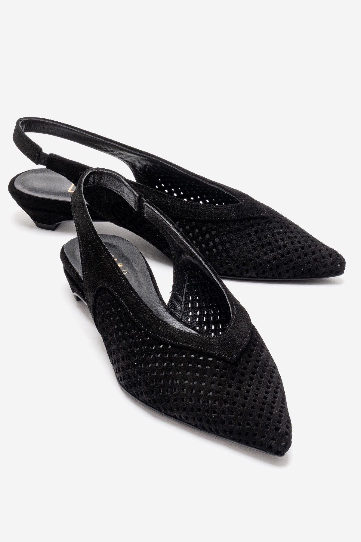 LIEVE - Black Genuine Leather Low Block Heel Shoe – front three-quarter view showing leather, suede, black, Vowalisse
