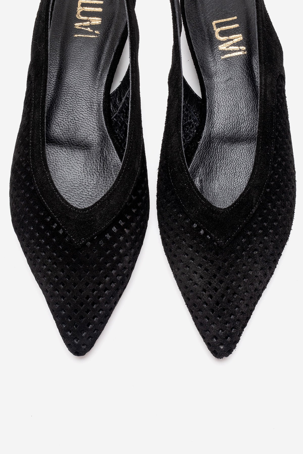 LIEVE - Black Genuine Leather Low Block Heel Shoe – side view showing leather, suede, black, Vowalisse
