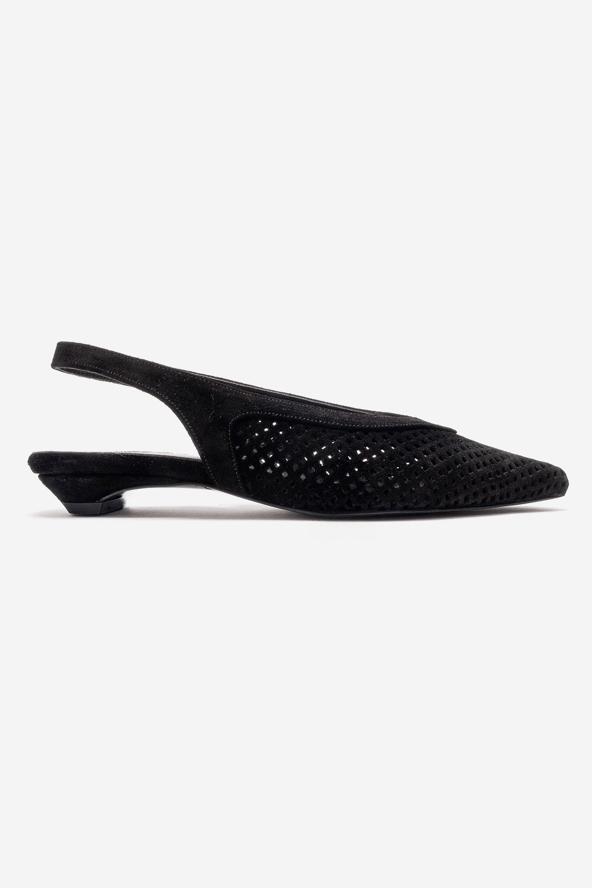 LIEVE - Black Genuine Leather Low Block Heel Shoe – detail view showing leather, suede, black, Vowalisse