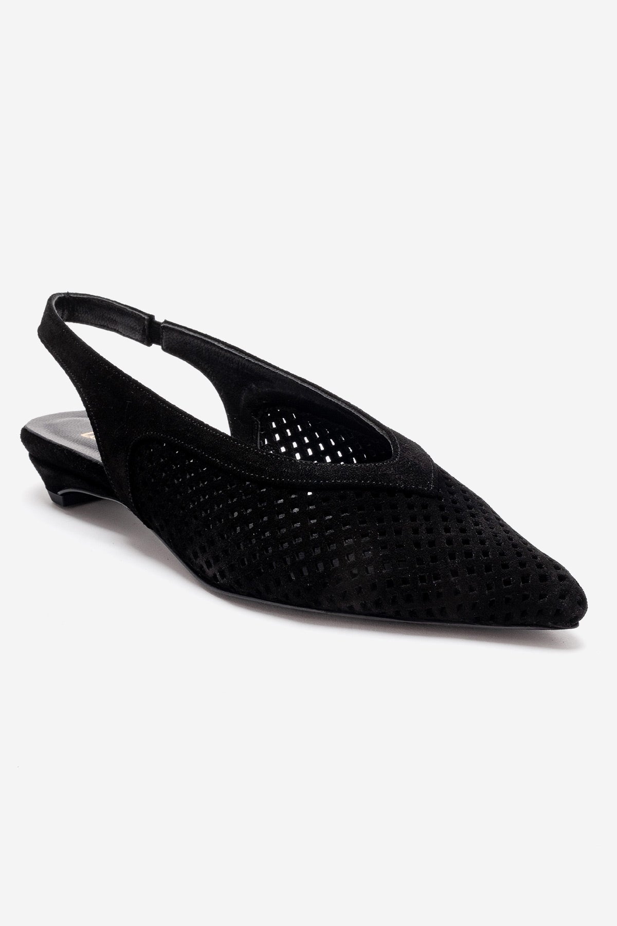 LIEVE - Black Genuine Leather Low Block Heel Shoe – heel view showing leather, suede, black, Vowalisse