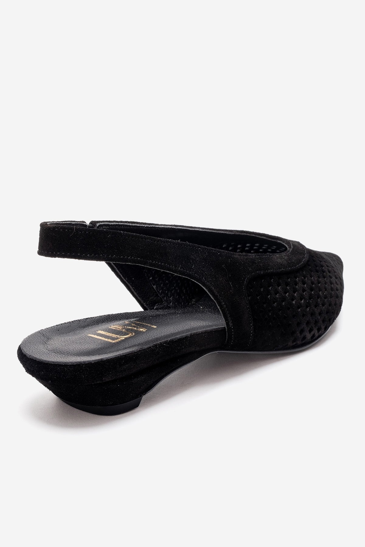 LIEVE - Black Genuine Leather Low Block Heel Shoe – back view showing leather, suede, black, Vowalisse