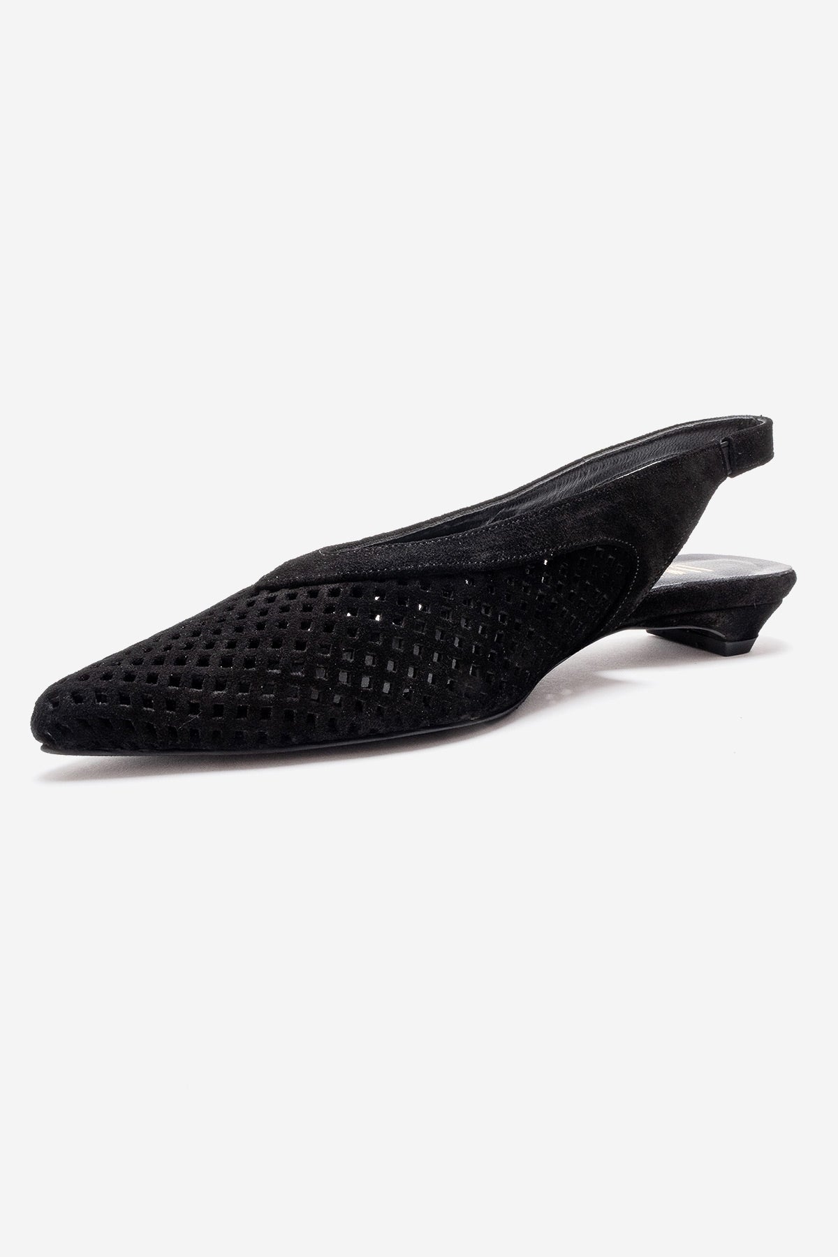LIEVE - Black Genuine Leather Low Block Heel Shoe – top view showing leather, suede, black, Vowalisse