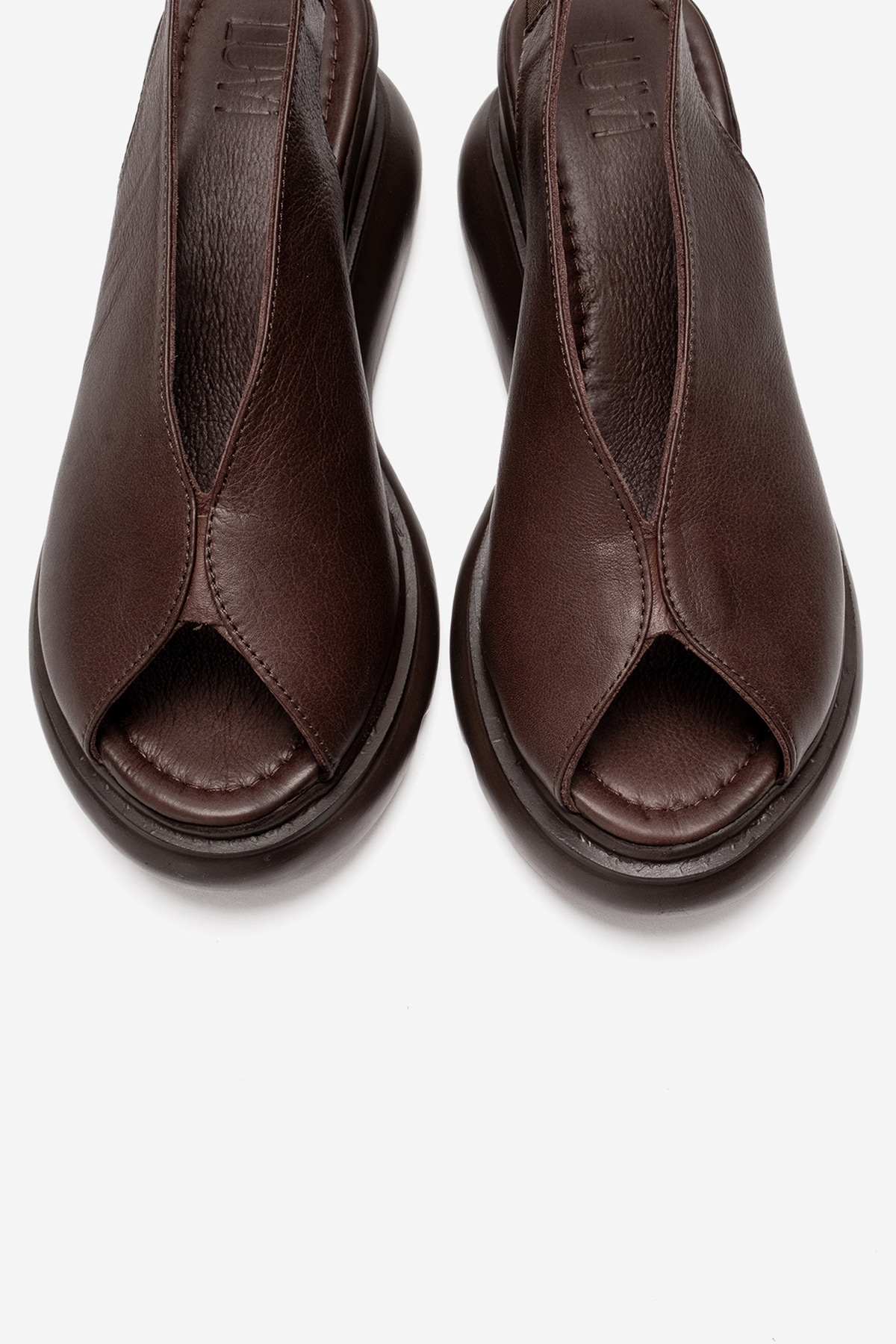 SAM - Brown Genuine Leather Wedge Sandal – side view showing leather, Vowalisse