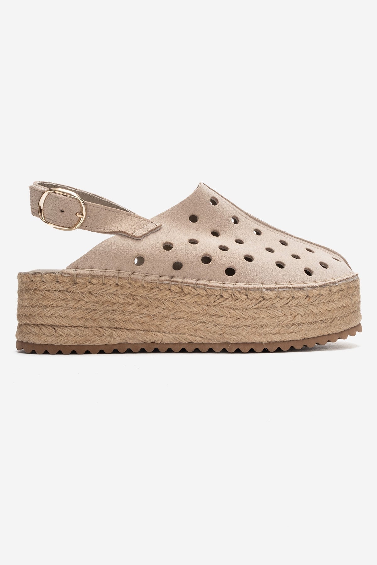 FRAGA - Beige Genuine Suede Leather Woven Platform Sandal – top view showing leather, suede, red, Vowalisse