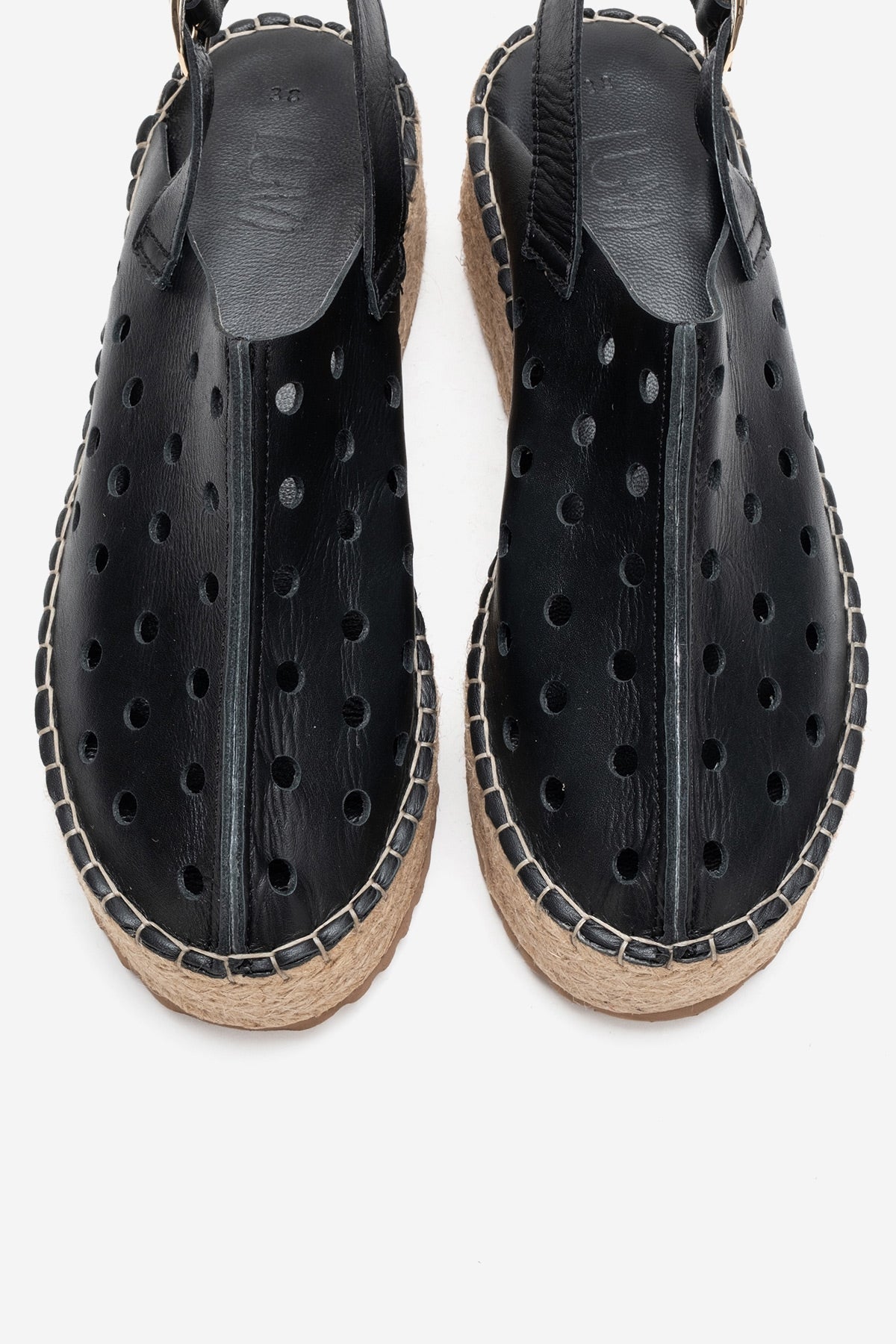 FRAGA - Black Genuine Leather Woven Platform Sandal – side view showing leather, black, Vowalisse