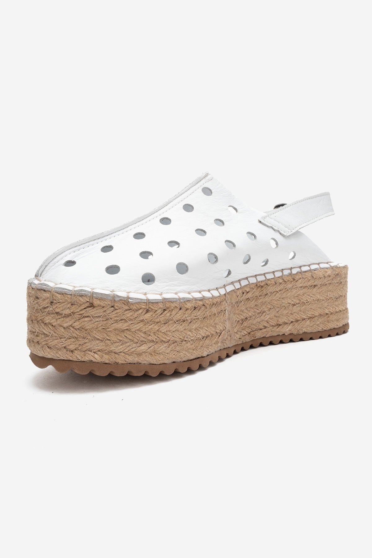 FRAGA - White Genuine Leather Wedge Sandal – heel view showing leather, white, Vowalisse