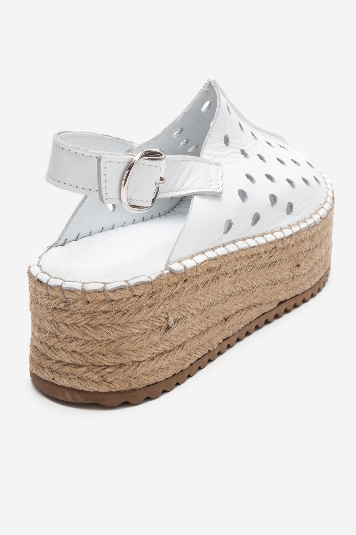FRAGA - White Genuine Leather Wedge Sandal – back view showing leather, white, Vowalisse