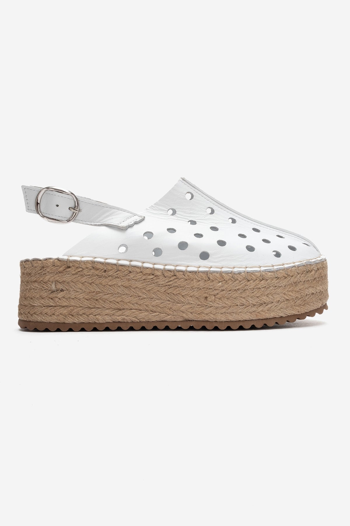FRAGA - White Genuine Leather Wedge Sandal – top view showing leather, white, Vowalisse