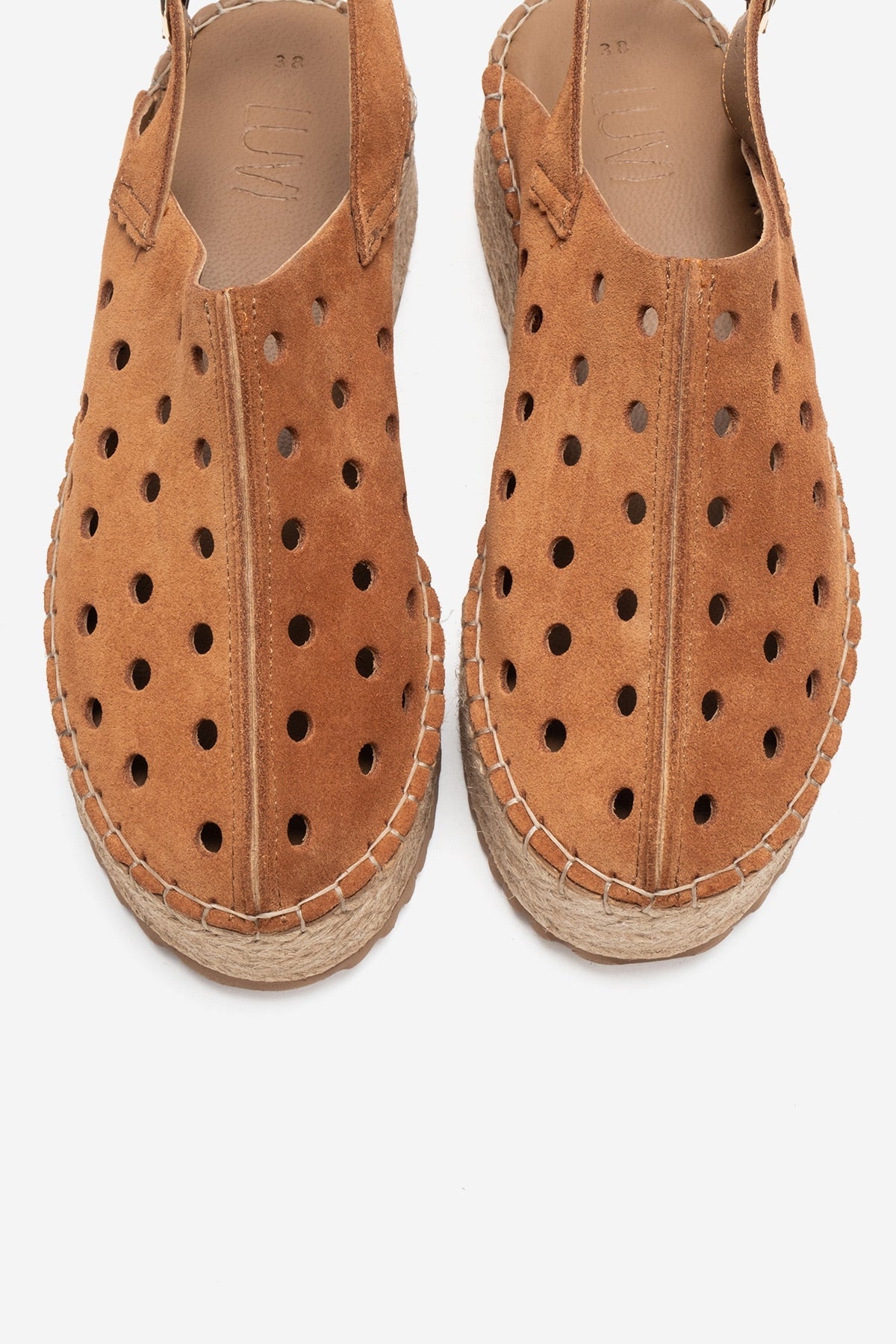 FRAGA - Tan Genuine Leather Wedge Sandal – side view showing leather, Vowalisse