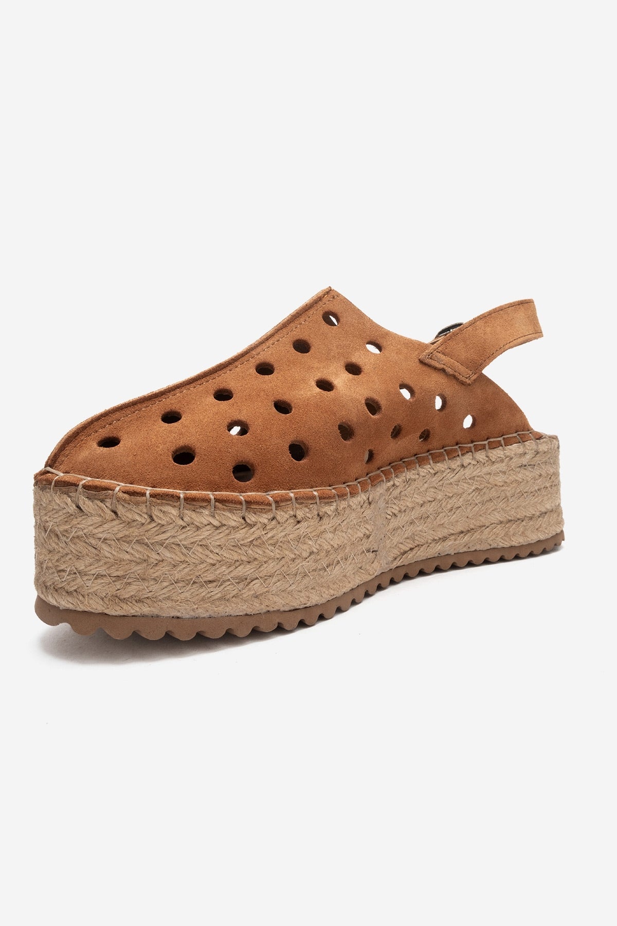 FRAGA - Tan Genuine Leather Wedge Sandal – heel view showing leather, Vowalisse