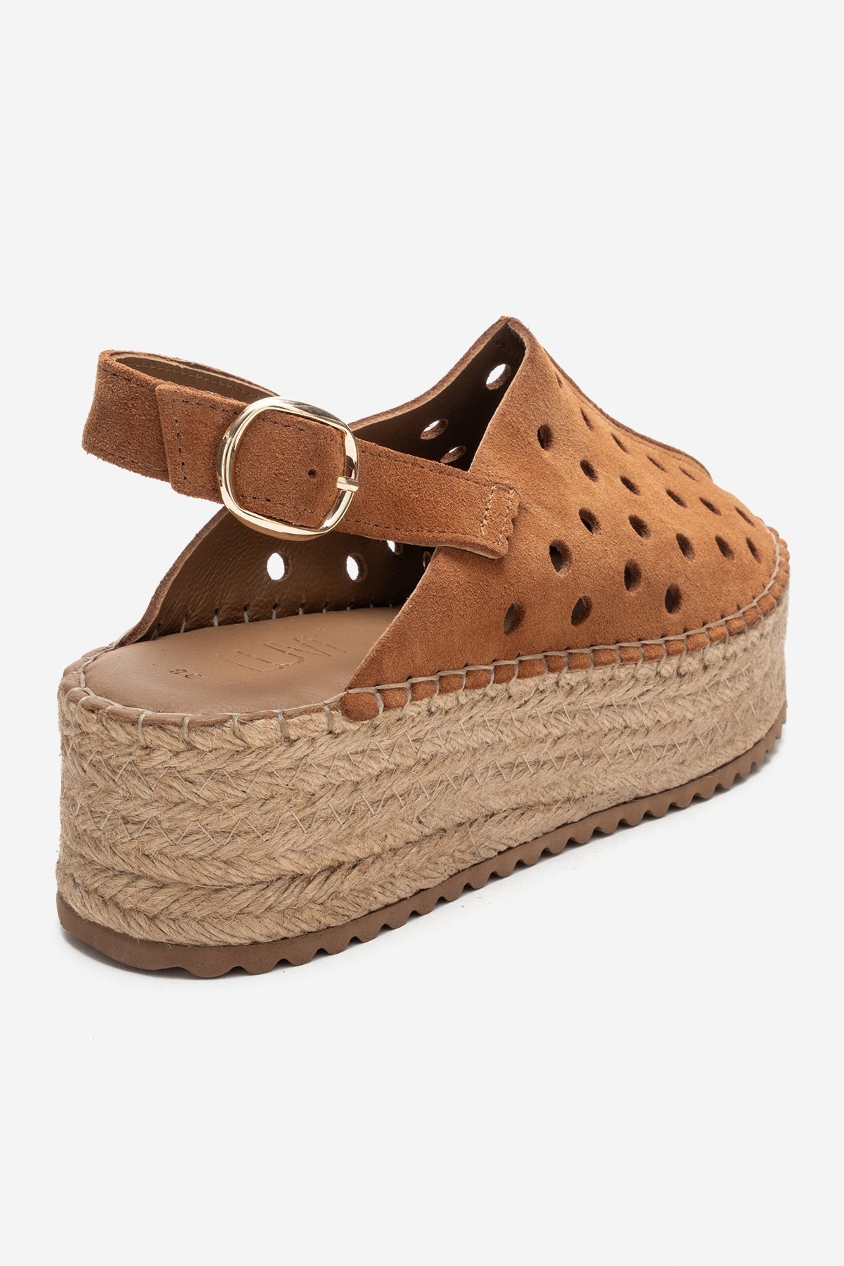 FRAGA - Tan Genuine Leather Wedge Sandal – back view showing leather, Vowalisse