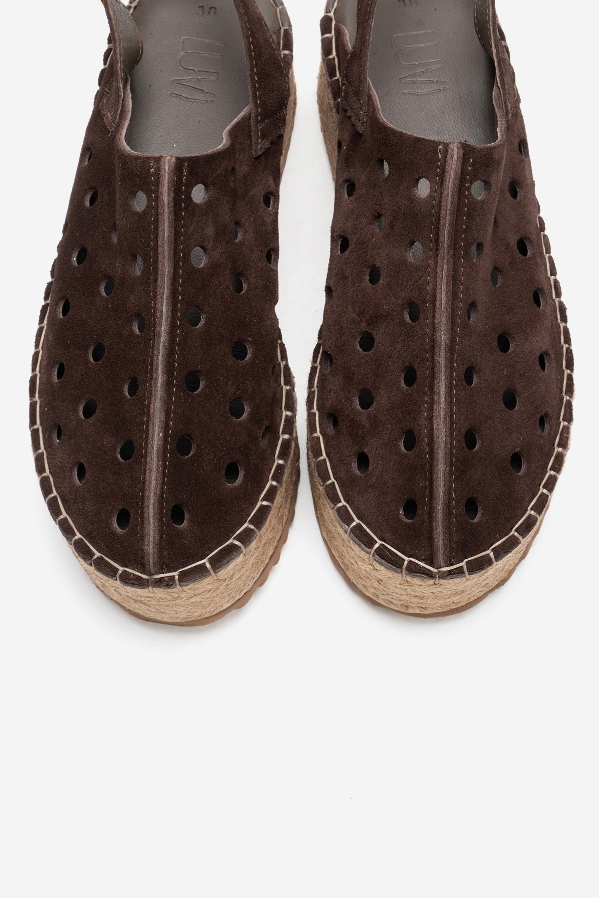 FRAGA - Brown Genuine Leather Wedge Sandal – side view showing leather, Vowalisse
