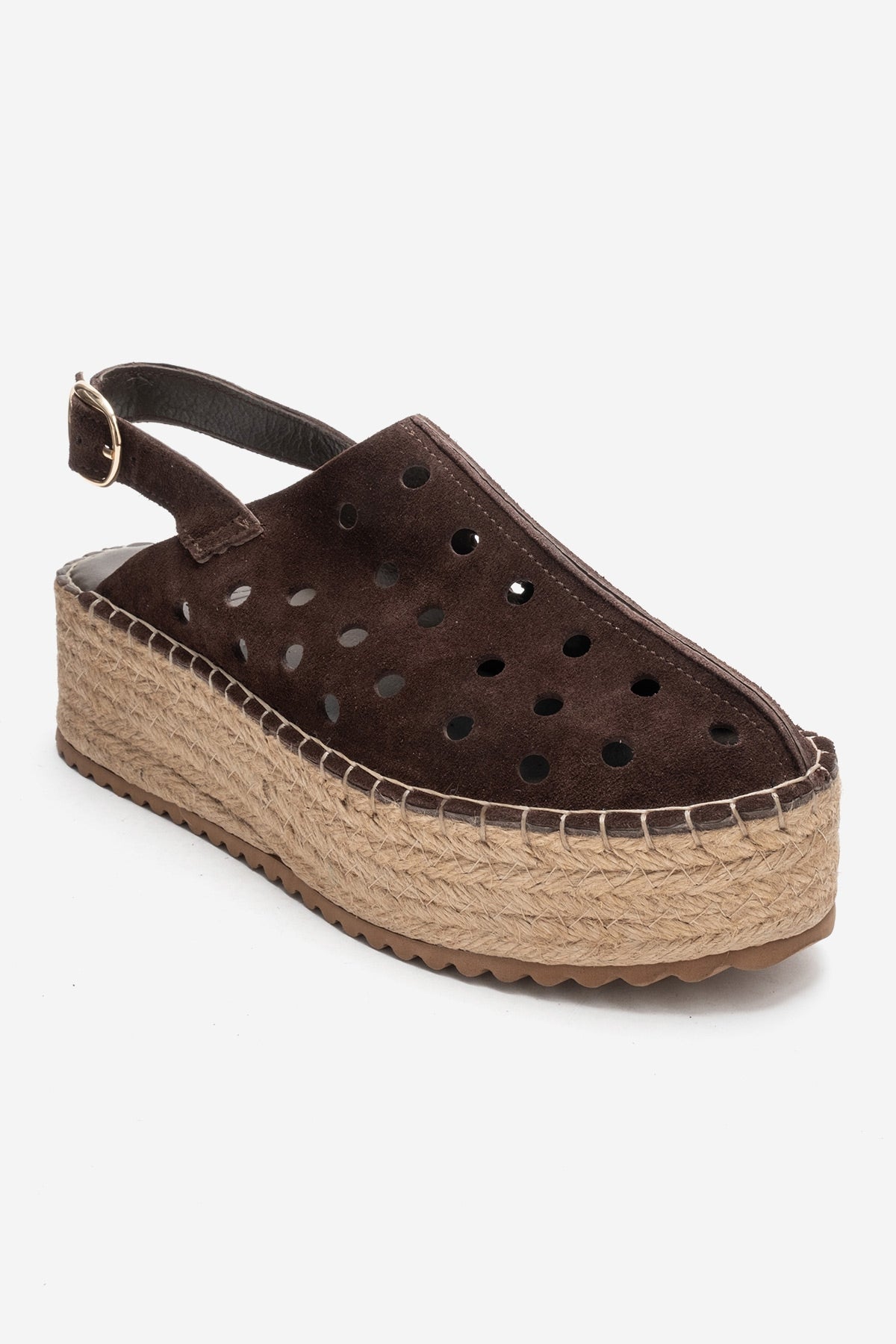FRAGA - Brown Genuine Leather Wedge Sandal – detail view showing leather, Vowalisse