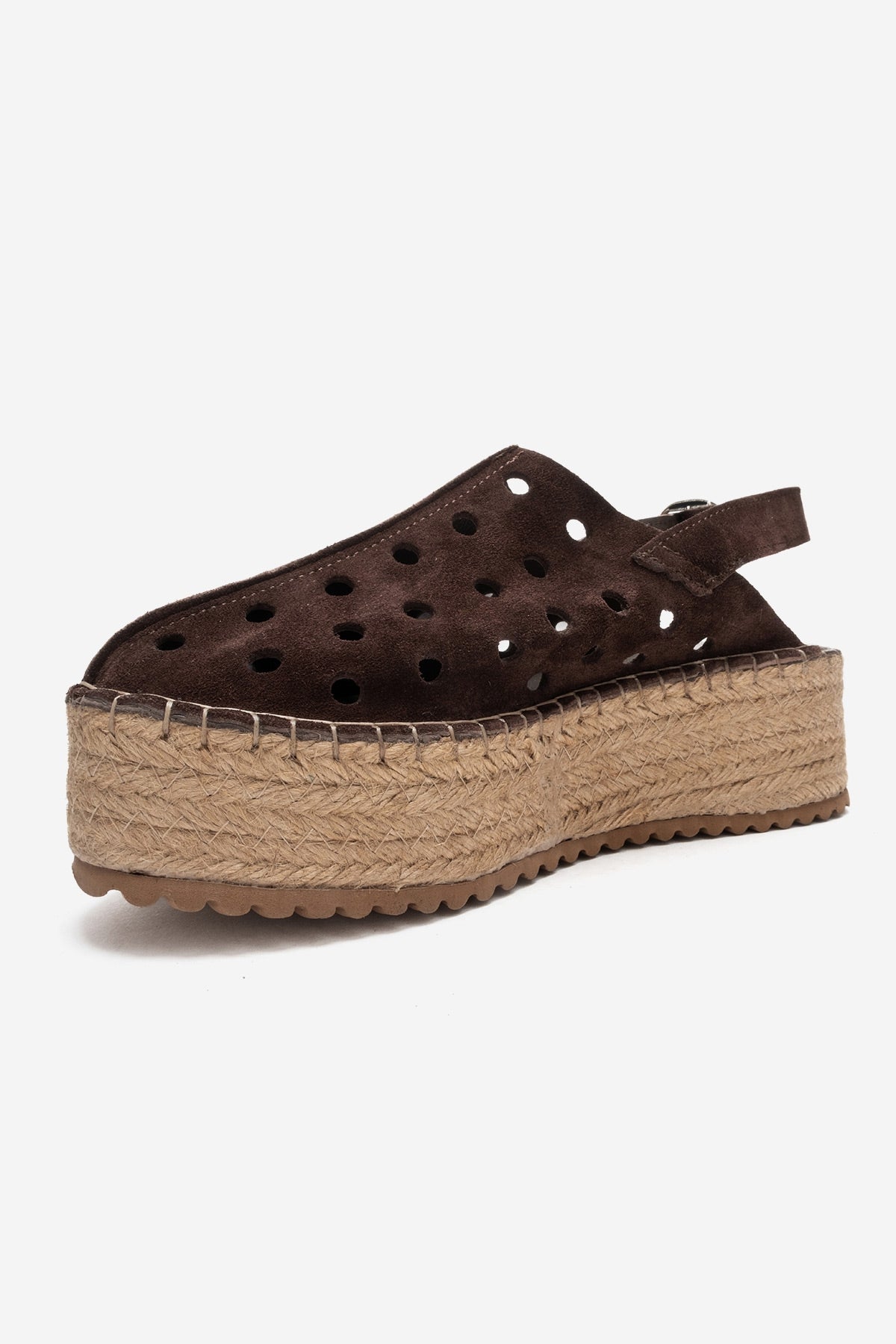 FRAGA - Brown Genuine Leather Wedge Sandal – heel view showing leather, Vowalisse