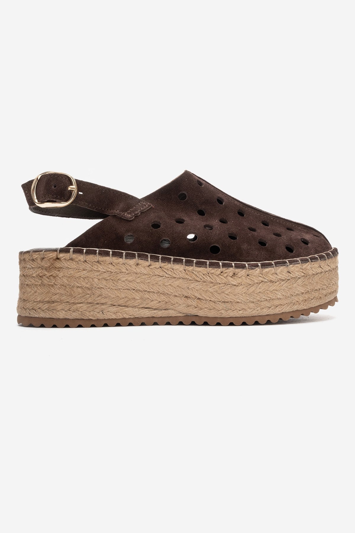 FRAGA - Brown Genuine Leather Wedge Sandal – top view showing leather, Vowalisse