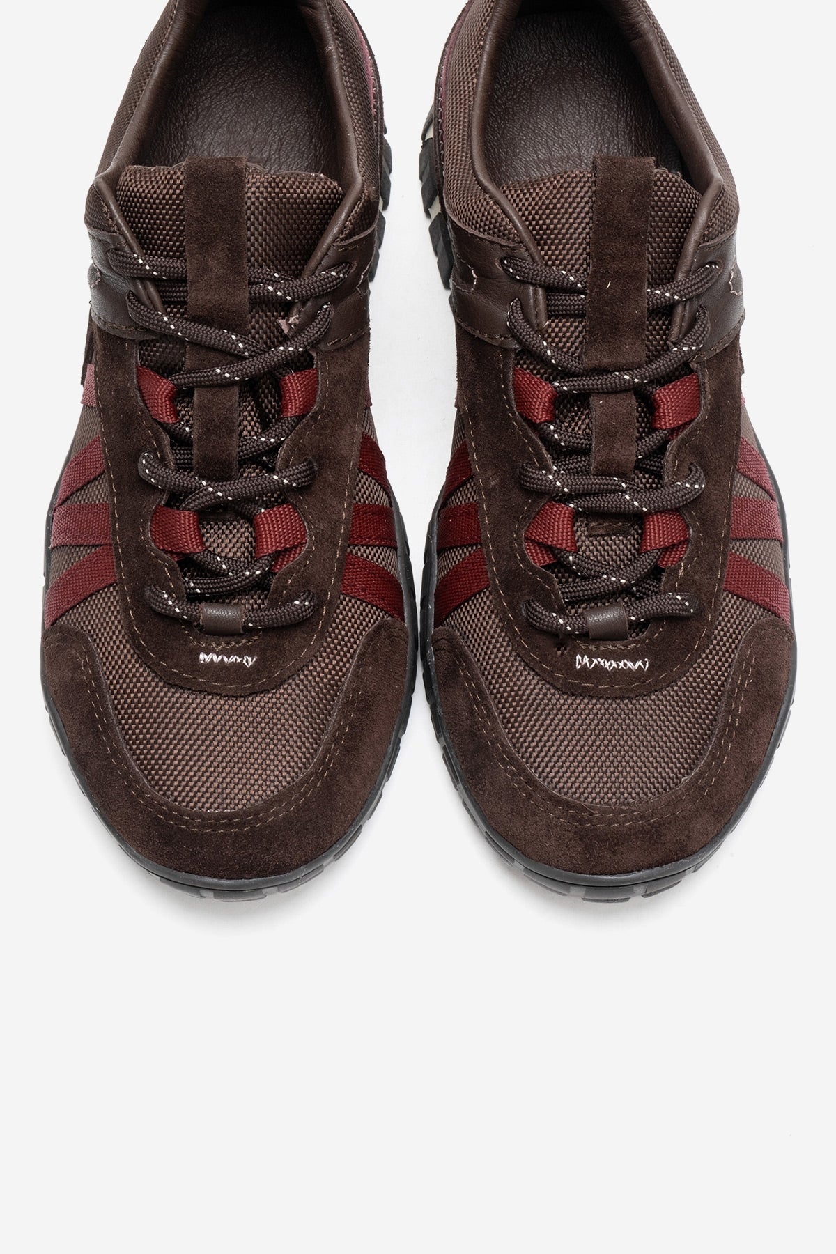 FIERA - Brown Burgundy Genuine Leather Sneaker – side view showing leather, mesh, Vowalisse
