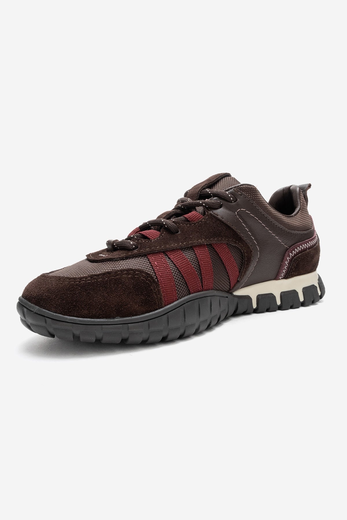 FIERA - Brown Burgundy Genuine Leather Sneaker – heel view showing leather, mesh, Vowalisse