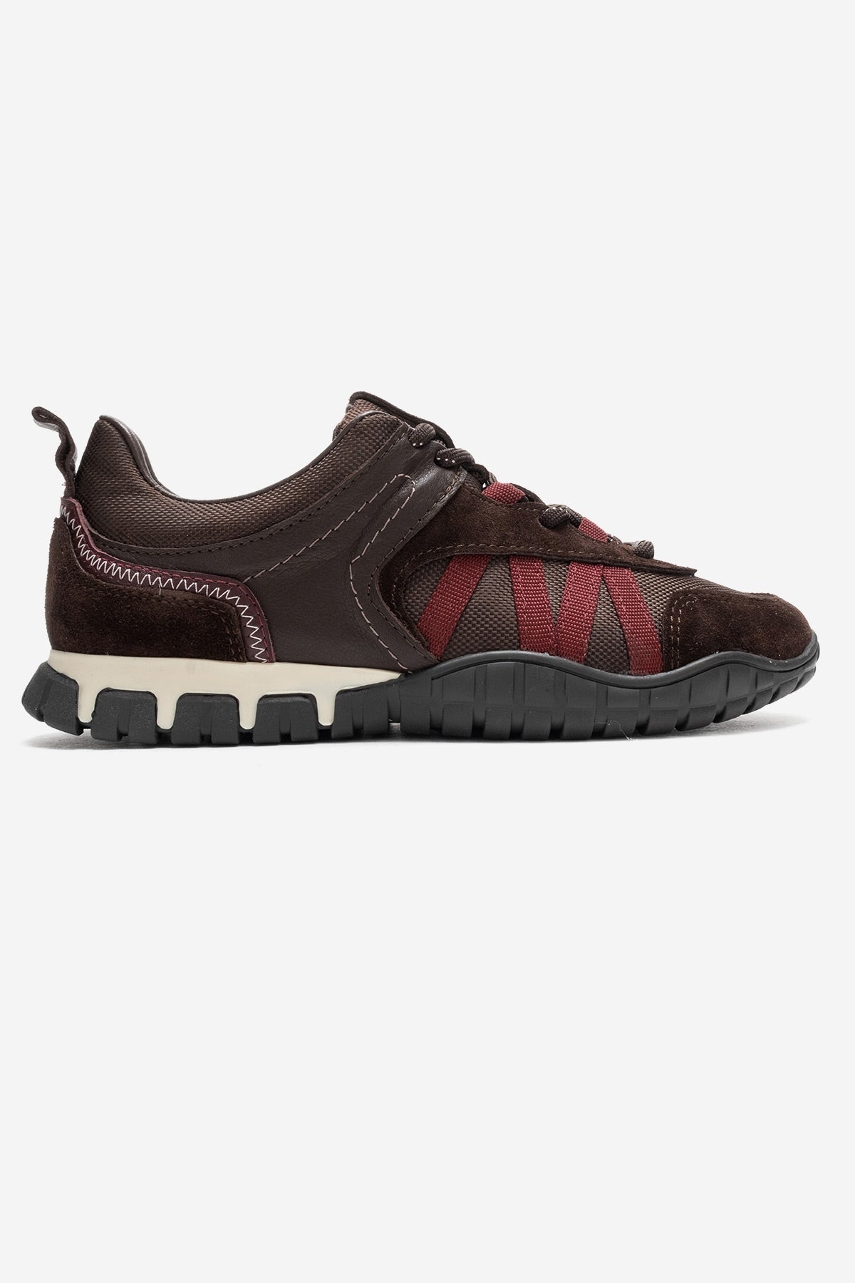 FIERA - Brown Burgundy Genuine Leather Sneaker – top view showing leather, mesh, Vowalisse