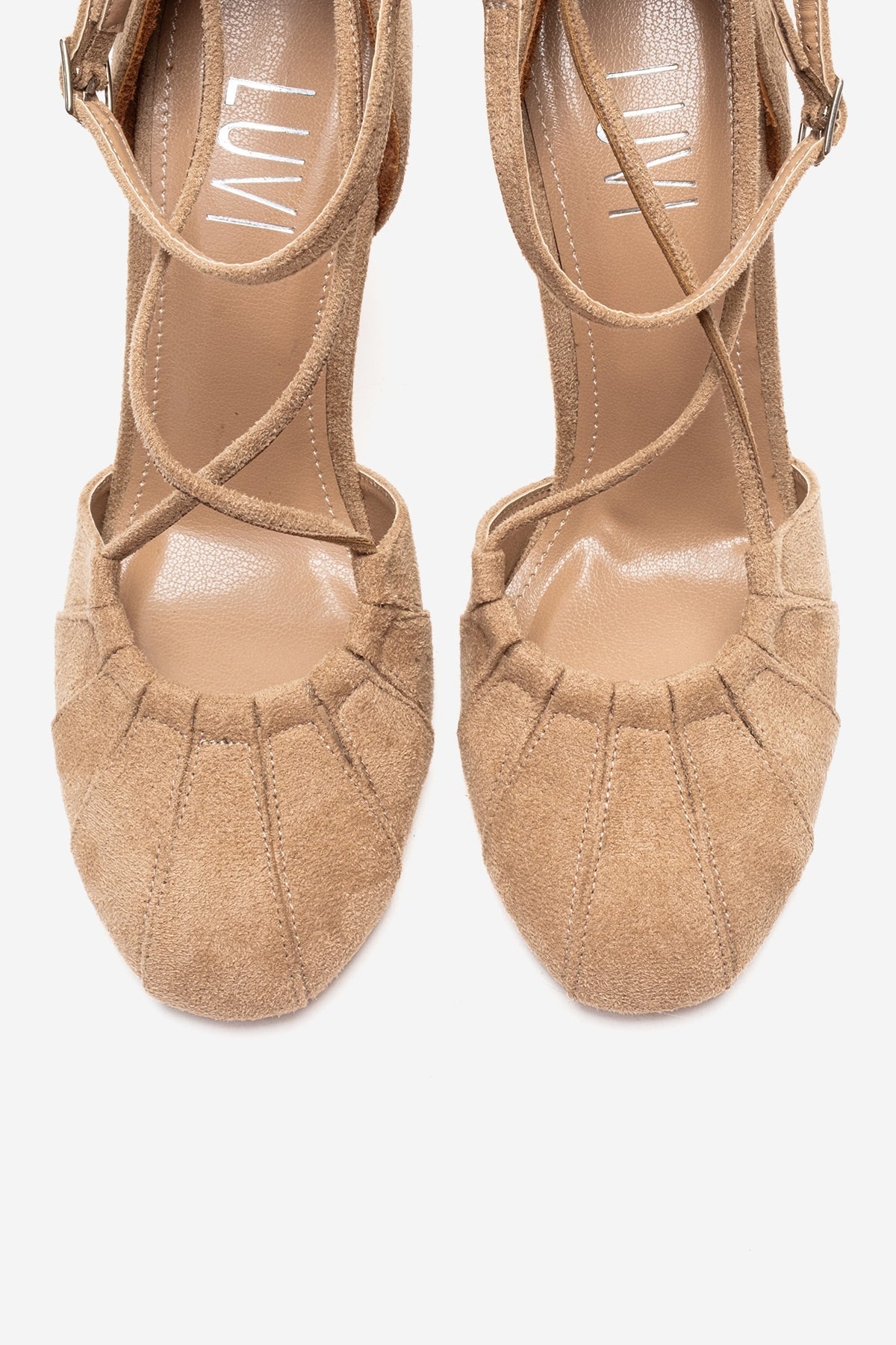 ELIZA - Beige Genuine Leather Stiletto Pump – side view showing leather, suede, Vowalisse