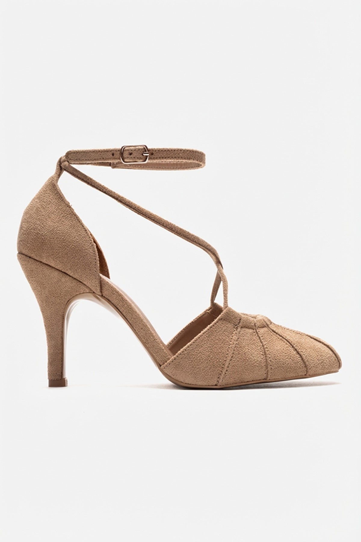 ELIZA - Beige Genuine Leather Stiletto Pump – top view showing leather, suede, Vowalisse