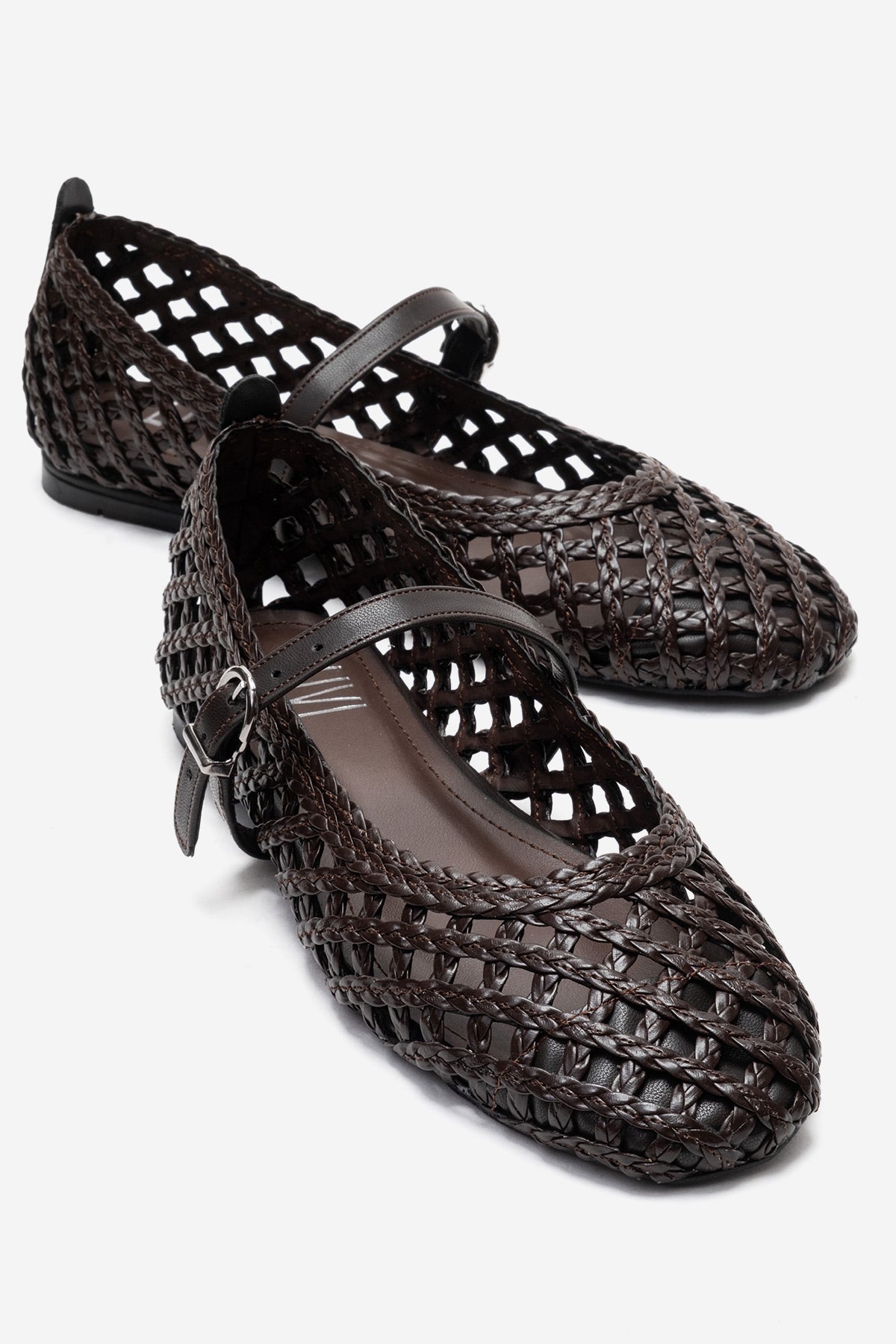 DOUX - Brown Genuine Leather Ballet Flat – front three-quarter view showing leather, Vowalisse