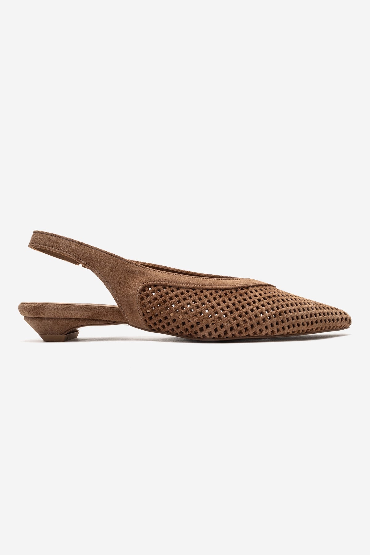 LIEVE - Taupe Genuine Leather Low Block Heel Shoe – heel view showing leather, suede, Vowalisse