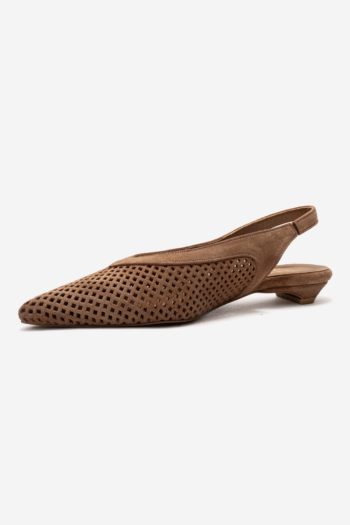 LIEVE - Taupe Genuine Leather Low Block Heel Shoe – top view showing leather, suede, Vowalisse