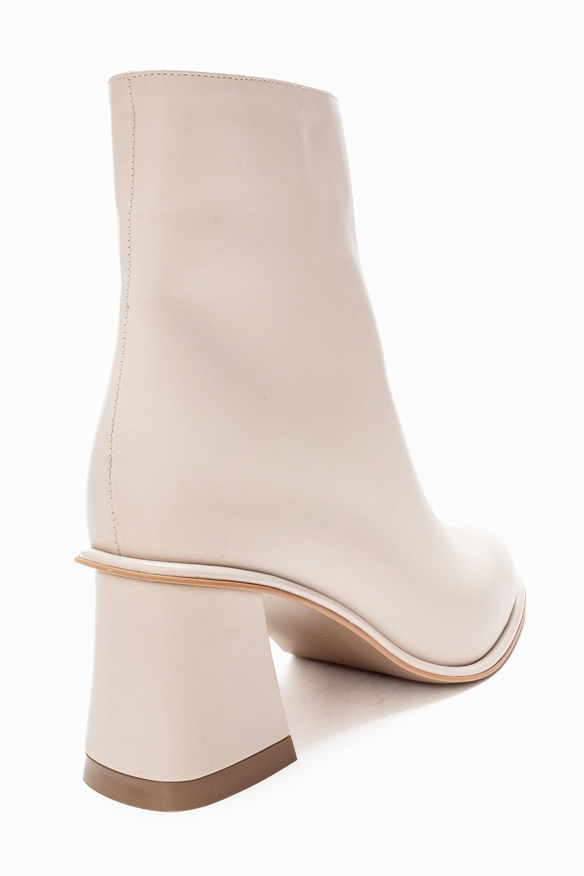 Alba - Off-White Genuine Leather Block Heel Boot – back view showing leather, white, Vowalisse