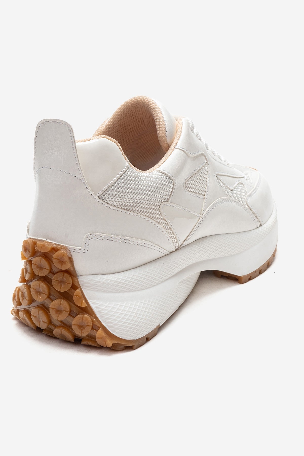 PREMIA - White Leather Sneaker – heel view showing leather, white, Vowalisse