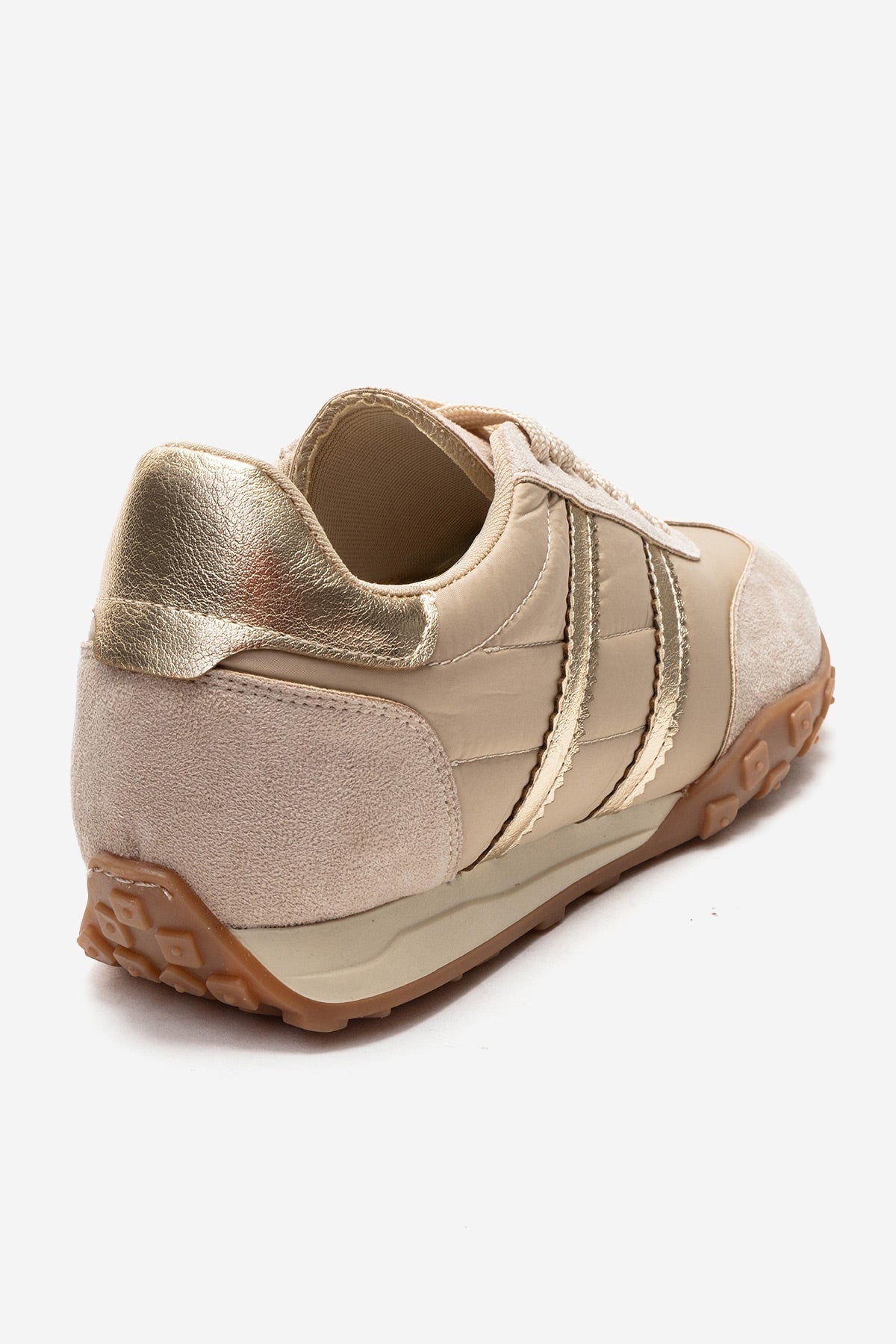 FLUX - Beige Suede Sneaker – back view showing leather, suede, metallic, Vowalisse