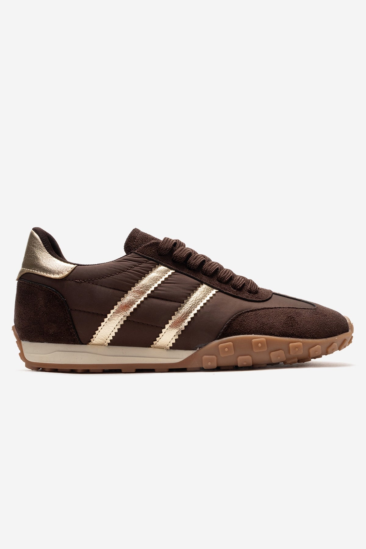 FLUX - Brown Suede Sneaker – heel view showing leather, suede, Vowalisse