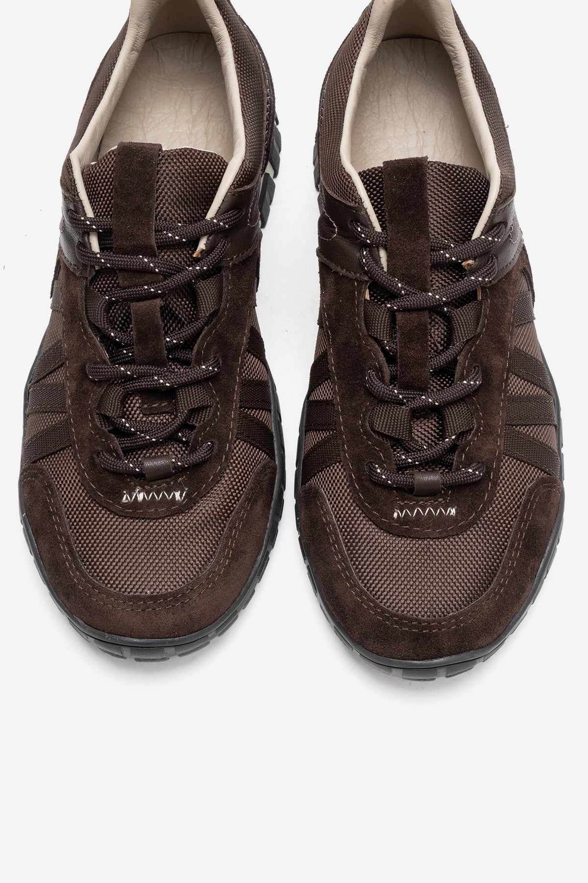 FIERA - Brown Genuine Leather Mesh Sneaker – side view showing leather, mesh, Vowalisse