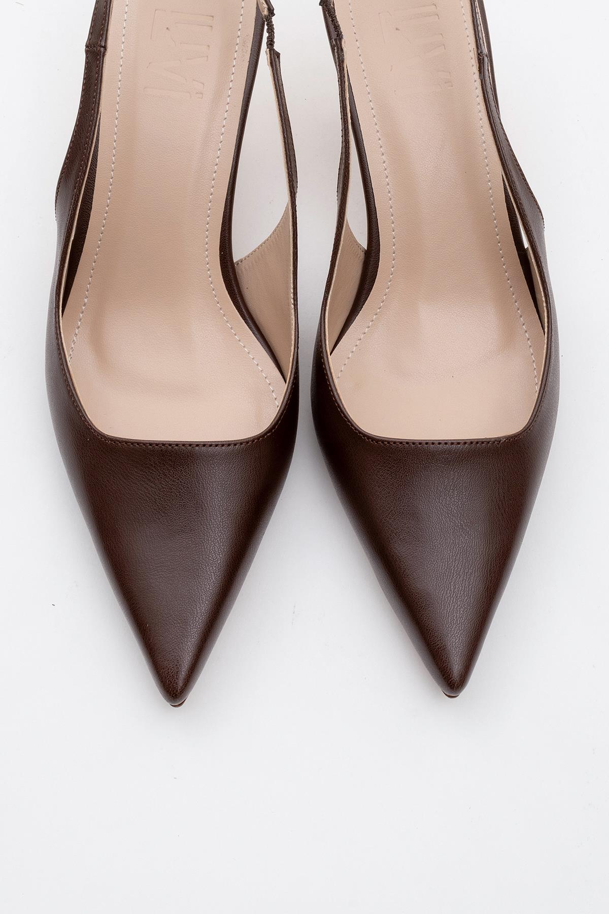 Marten - Brown Pointed Toe Backless Stiletto – side view showing leather, Vowalisse