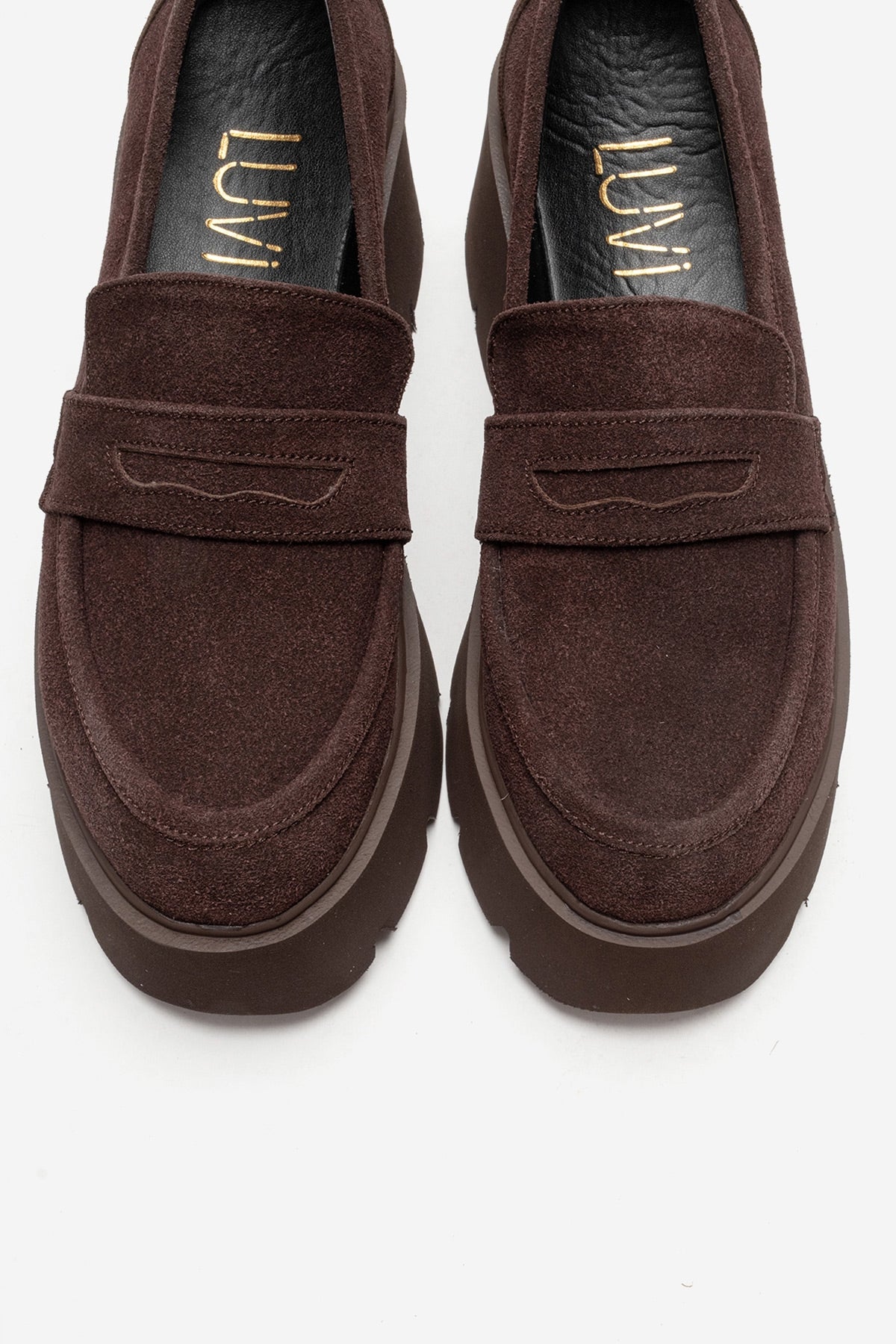 SANTIA - Brown Chunky Platform Loafer – side view showing leather, red, Vowalisse