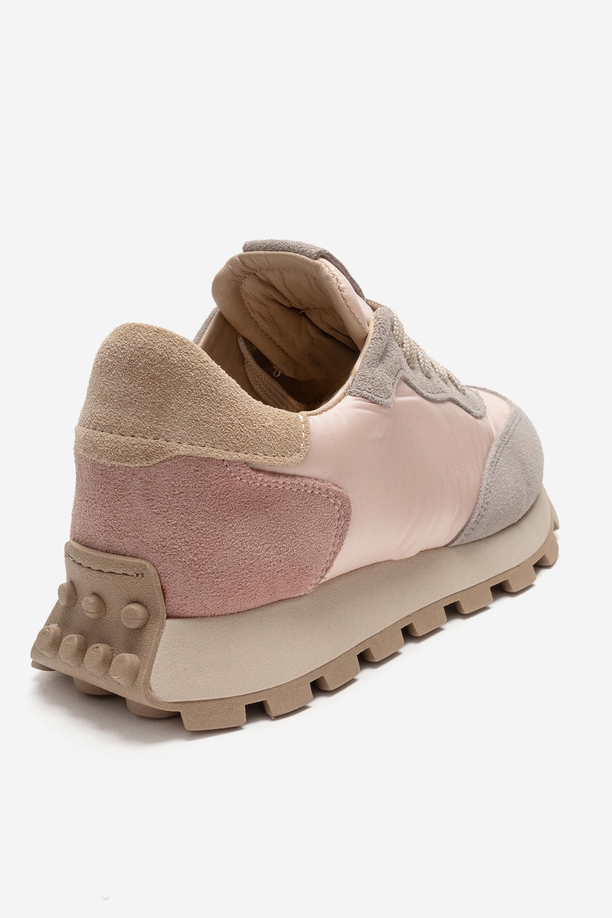 AMANDA - Gray Pink Genuine Leather Sneaker – back view showing leather, pink, Vowalisse
