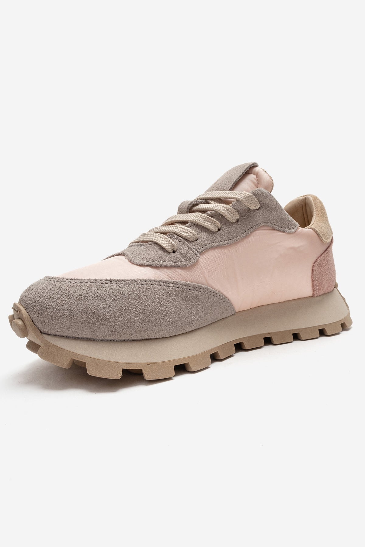 AMANDA - Gray Pink Genuine Leather Sneaker – top view showing leather, pink, Vowalisse