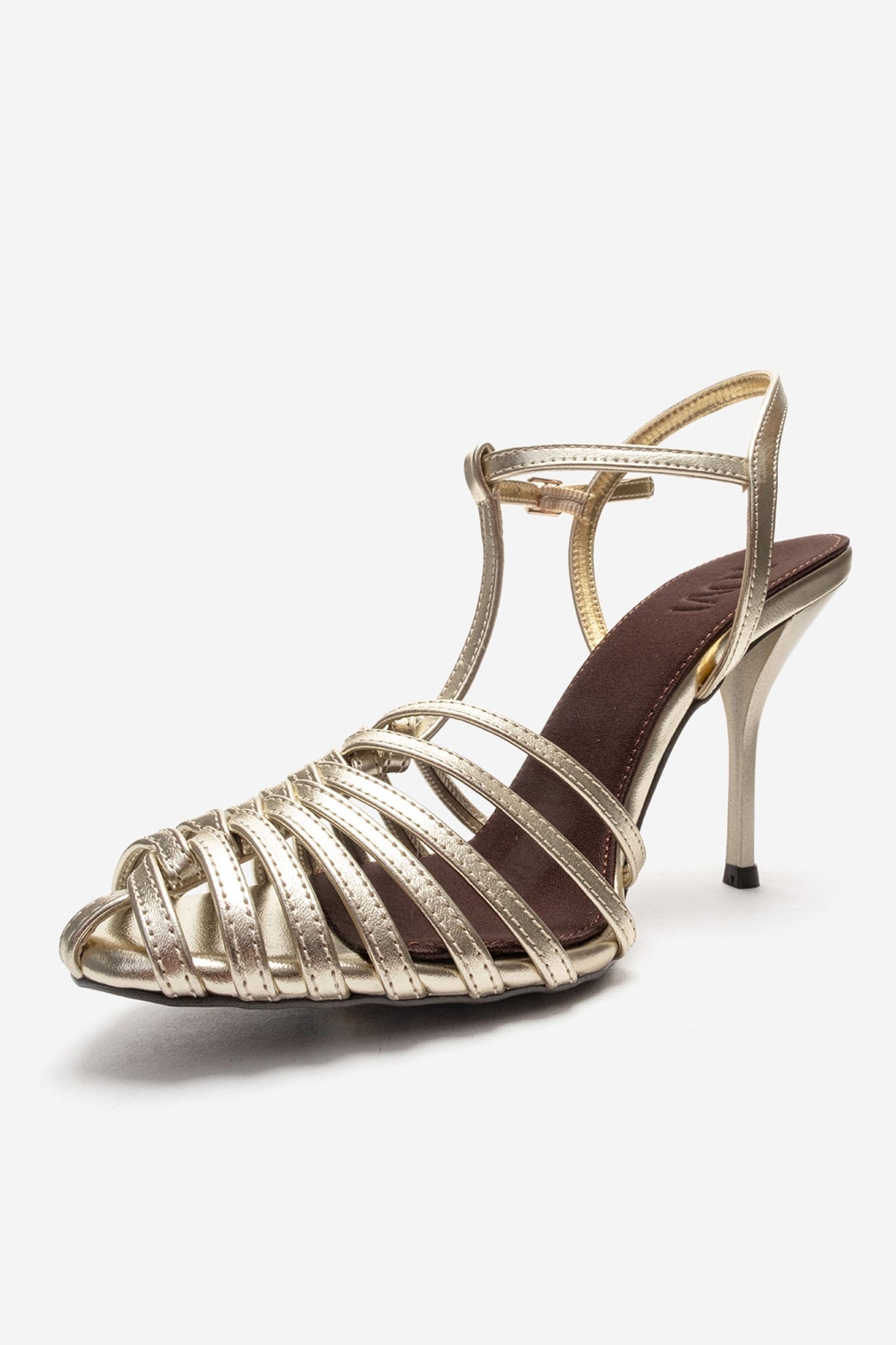 PASION - Gold Stiletto Pump – top view showing leather, metallic, gold, Vowalisse