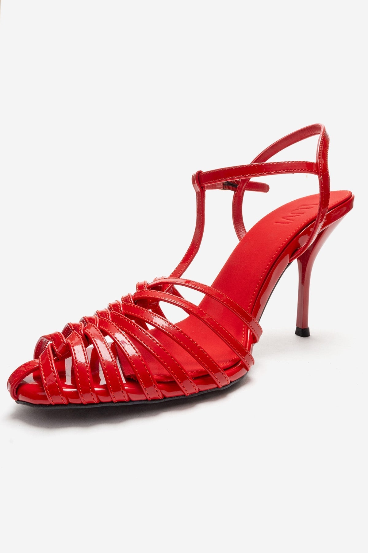 PASION - Red Stiletto Pump – top view showing leather, red, Vowalisse