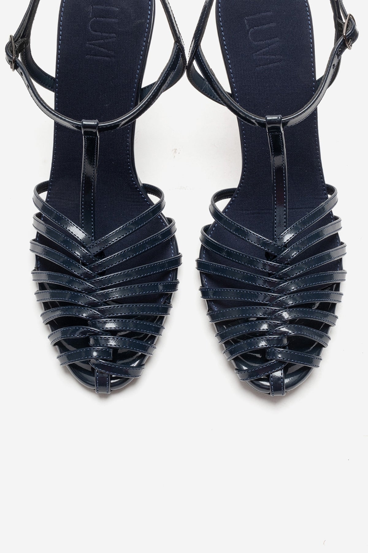 PASION - Navy Stiletto Pump – side view showing leather, Vowalisse