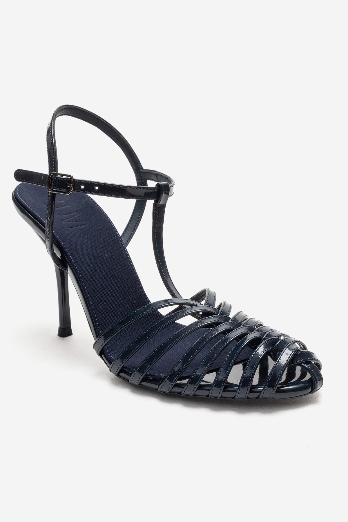 PASION - Navy Stiletto Pump – detail view showing leather, Vowalisse